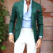 latest coat pant designs Green Blazer White Pants 2 Pieces Casual Man Tuxedos Mens Wedding Prom Party Suits Custom Made 2016