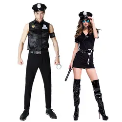 Хэллоуин новые сексуальные черные пары маскарадный костюм полицейская игровая форма ролевые мужчины женская одежда косплей маскарадная