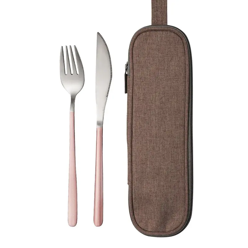 JueQi походный набор посуды столовые приборы 304 нержавеющая сталь Палочки для еды посуда кухонная посуда включает нож вилка чайные ложки мешок - Цвет: knife fork 2 PC C