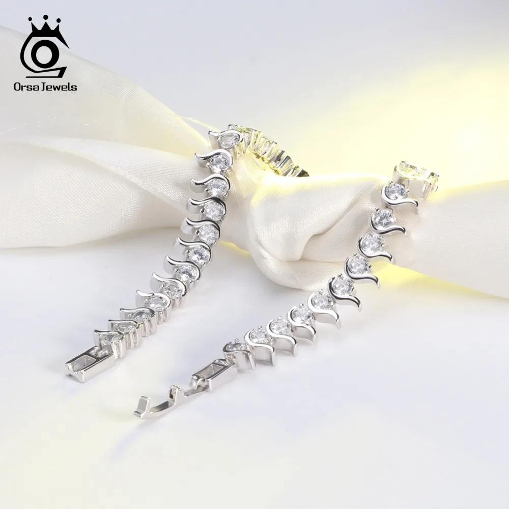 Orsa Jewels женский теннисный браслет 35 шт. AAA Сияющий кубический цирконий серебряный цвет изысканные браслеты для женщин AOB16