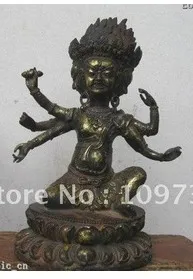

13 Inch China Tibet bronze Carved Of 3 caput 6 arm Buddha Statues he0082