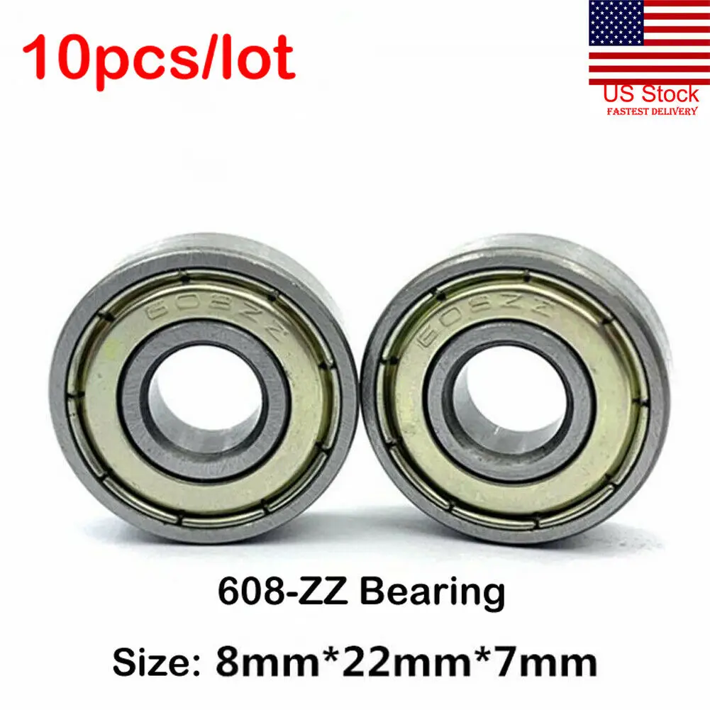 

10Pcs 608zz Deep Groove Ball Bearing Carbon Steel 3D Printer Skateboard 8X22X7mm