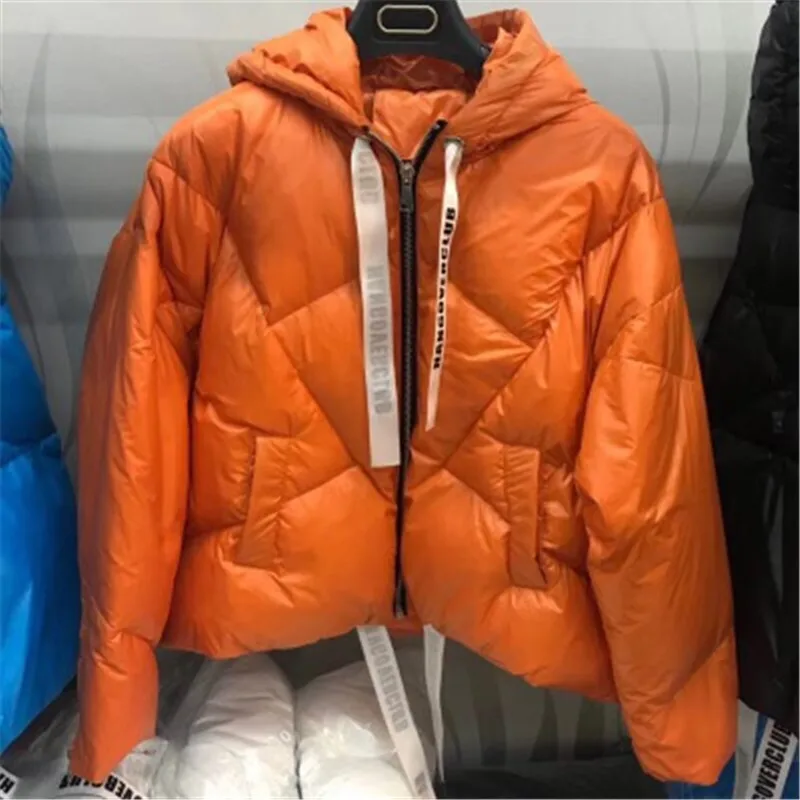 2018 winter New Women's Down Jacket Coat Loose Big Size Thick Outer Cloak A Word Short Silver Bright Hooded Outerwear D483