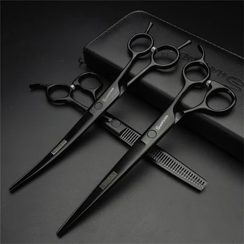 

DOG grooming scissors set curved 7 inches professional 7.5 inch cat pet scissors dog grooming Barber Cutting Tools balck pink