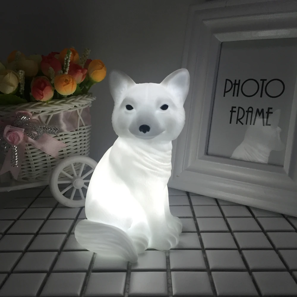 LED Cute Animals Fox Night Lights LR44 Battery Powered White Nursery