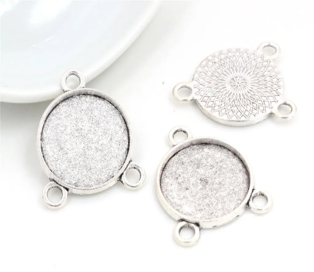 

10pcs 20mm Inner Size Antique Silver Three Loop Style Double Side Cabochon Base Setting Charms Pendant (D1-16)