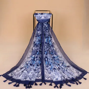 

2018 new design Tassels scarf printe floral porcelain paisley viscose scarves lightweight shawls muslim wraps scarf 10pcs/lot