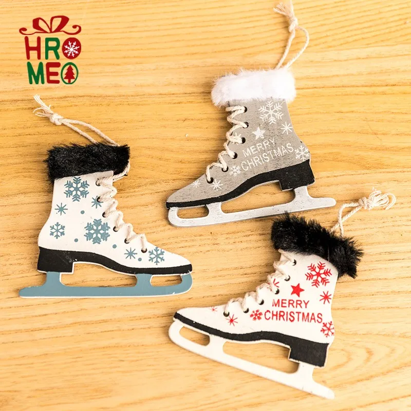 

Wooden shoes Christmas baubles boots skates Christmas tree pendant Christmas decorations