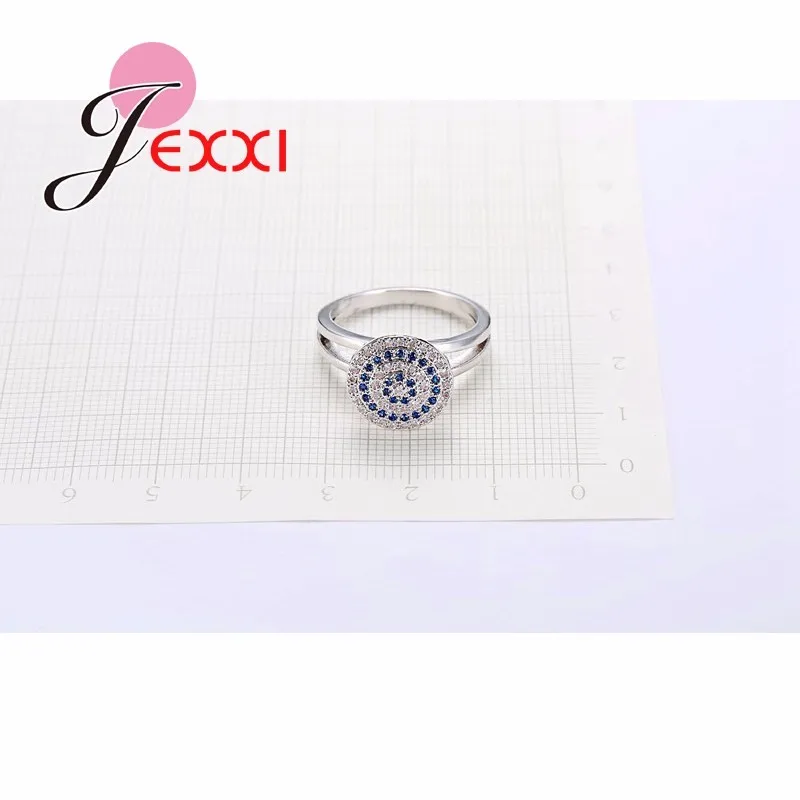 Креативный полый дизайн серебряные ювелирные изделия на палец роскошная круглая мишень пластина Полный Синий Белый Стразы для женщин трендовые кольца