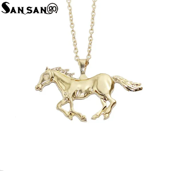 Модный серебряный золотой кулон в виде бегущей лошади ожерелье с Длинная цепочка из звеньев ожерелье для унисекс ювелирные подарки
