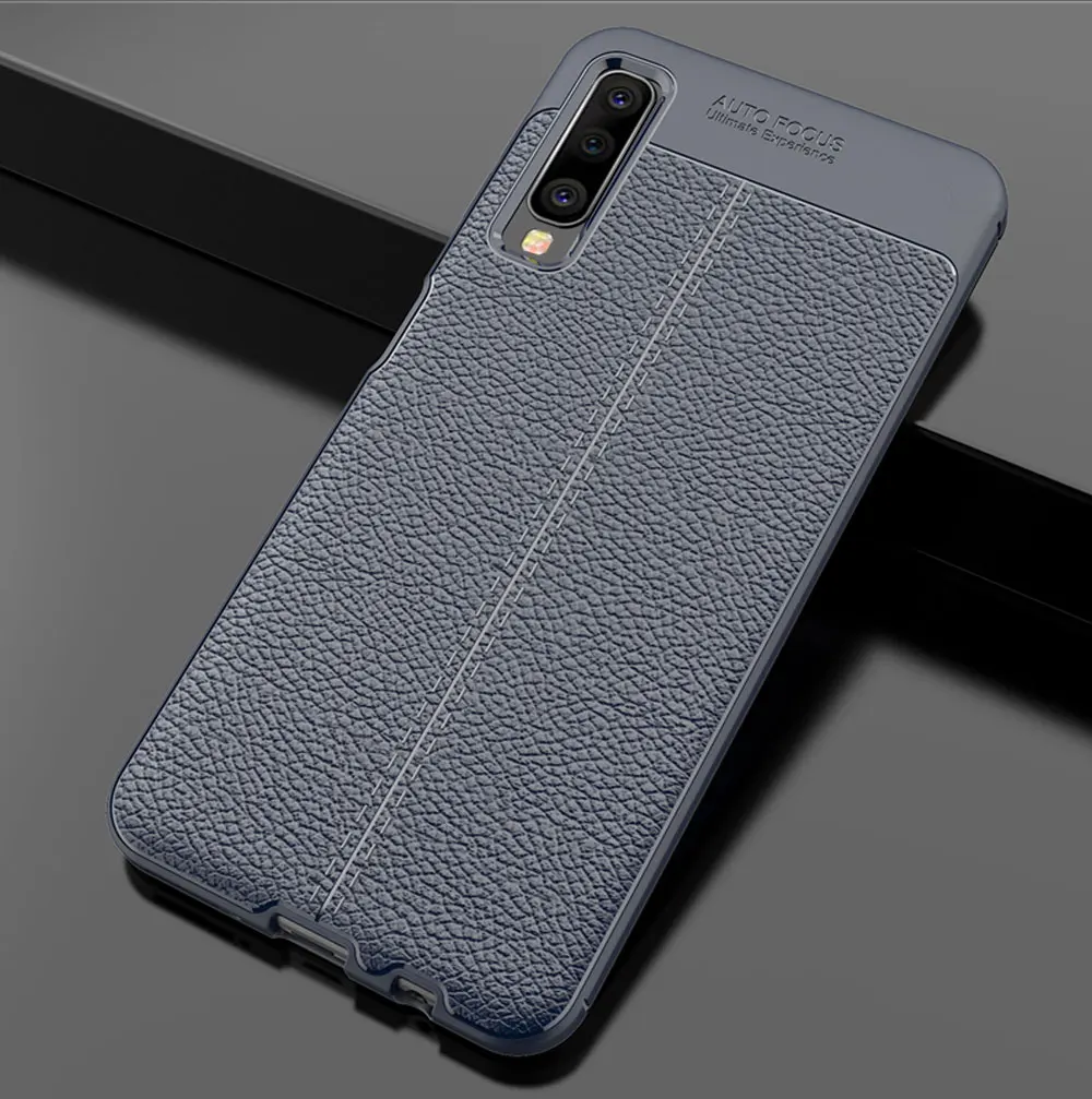 Чехол для Samsung Galaxy A50, кожаный Стильный чехол, противоударный чехол для телефона из ТПУ для Galaxy A70 A 50, чехол 360, полная защита, бампер - Цвет: Синий