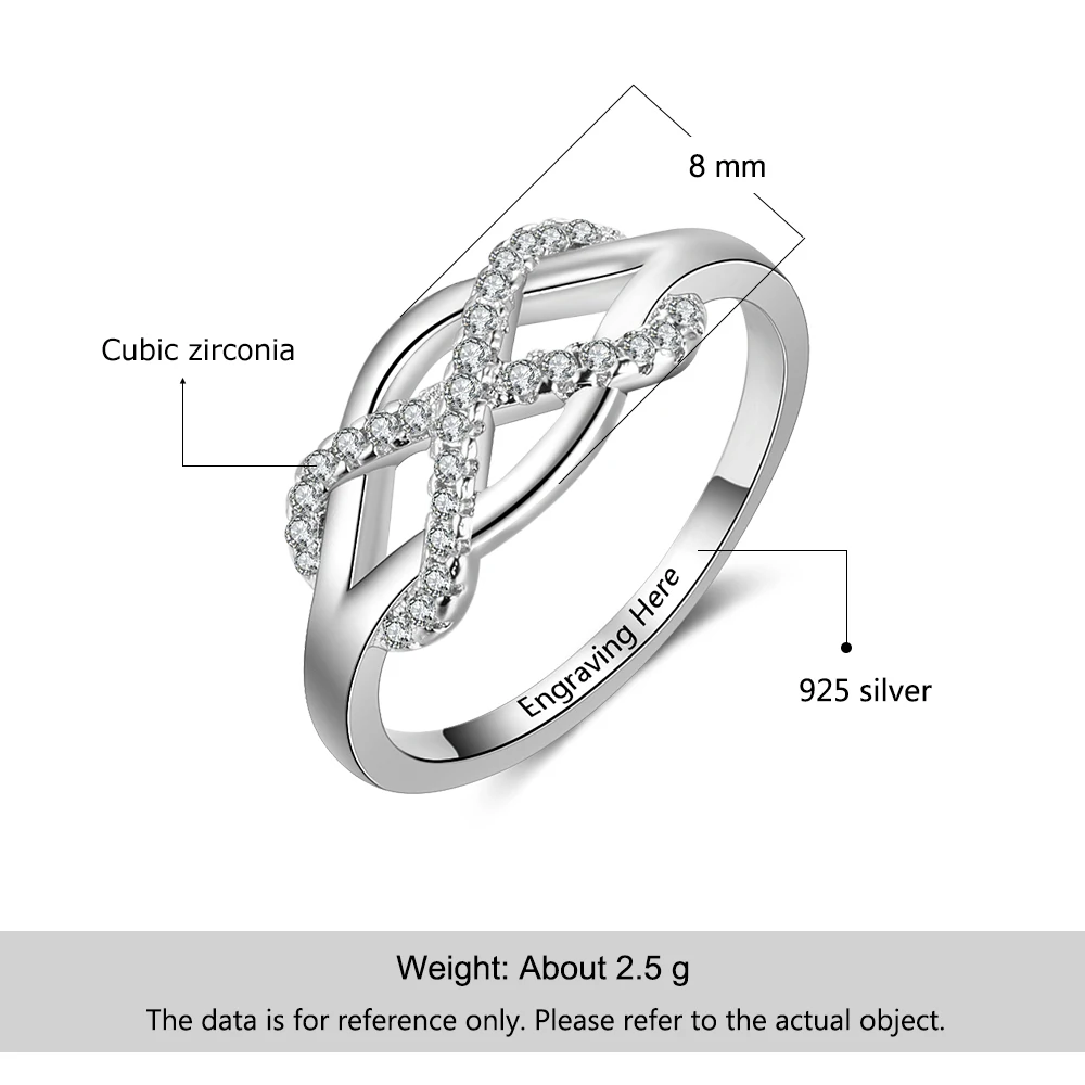 Бесконечность любовь CZ персонализированный подарок выгравированное имя 925 пробы серебряные кольца для женщин юбилей ювелирные изделия(JewelOra RI103753