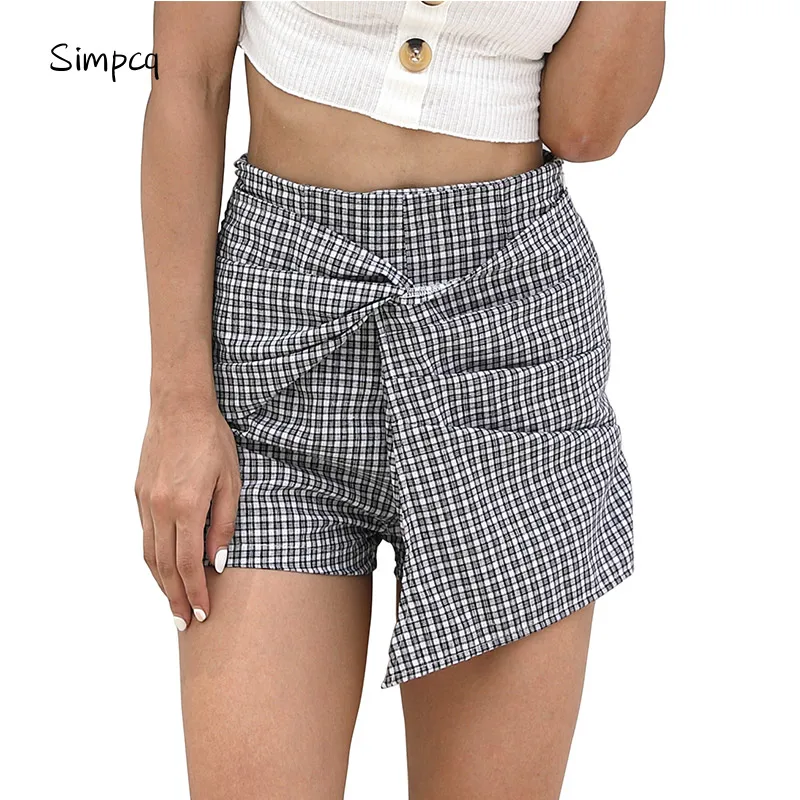 Hot Sale Yo-Ga Yellow Black Plaid Shorts Women's Casual Cotton Linen Loose Split Irregular Shorts Women's Short Elastic Waist 