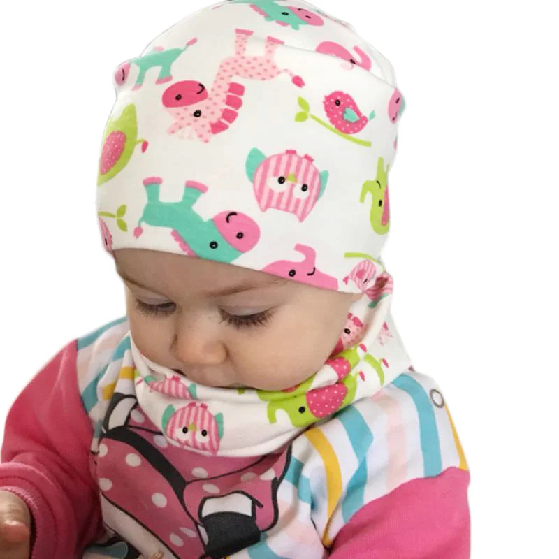 

Cotton Baby Hat Set Star Love Print Warm Cap with Scarf Newborn Hats Children Scarves Collar Boys Beanie Kids Caps for Girls