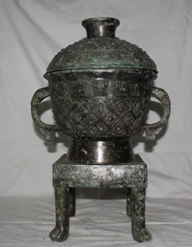 

USPS to USA S2156 17" Archaic China Chinese Bronze Dynasty Palace Kitchen Stove Cook Caldron Set
