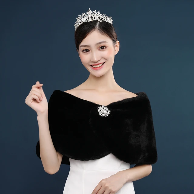 Best Product Fur Faux Winter Bolero Women Bridal Shawl Wedding Cape Black In Stock Bridal Cloaks Wedding Coat Cheap Jacket For Evening Party