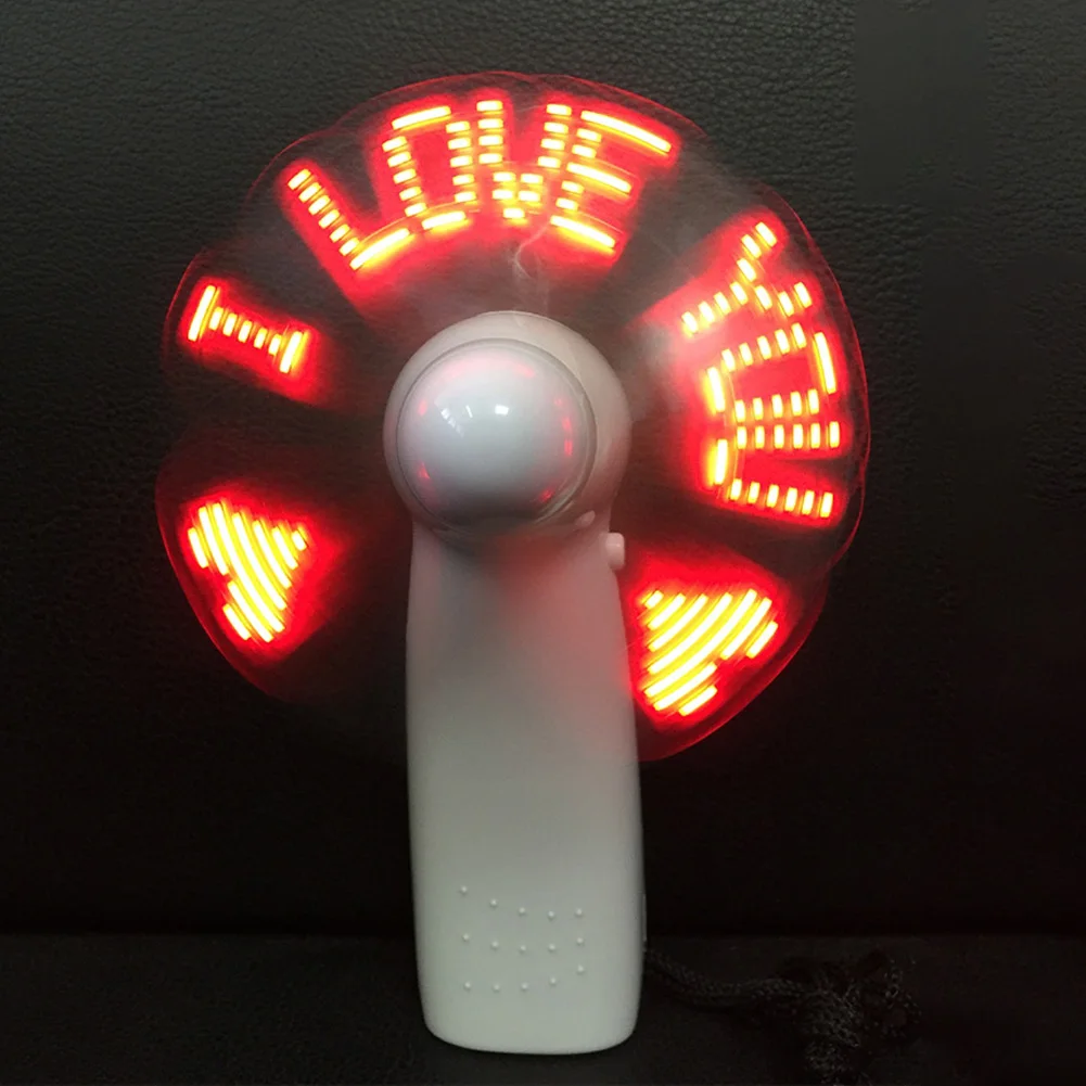 

Mini Handheld Fan Unique Flash LED Love Pattern Super Mute Battery Operated Cooling Desk ABS Portable For Office Outdoor Travel