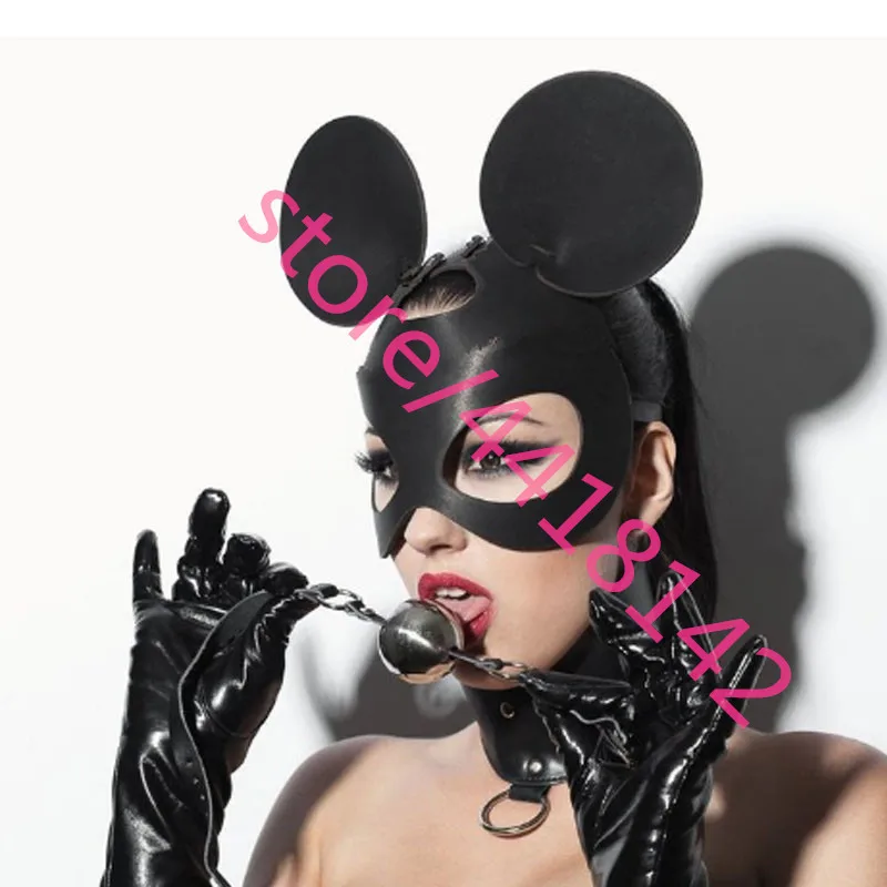 

mouse mask Adjustable with ears black and red color cat hood Masks Costumes Accessory Sexy Fetish Hood