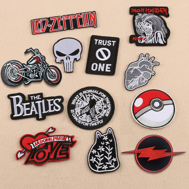 

20pcs/lot Vintage Embroidery Patches Letter Skull Motor Clothing Accessories Biker Decorals Badge Stranger Things Applique