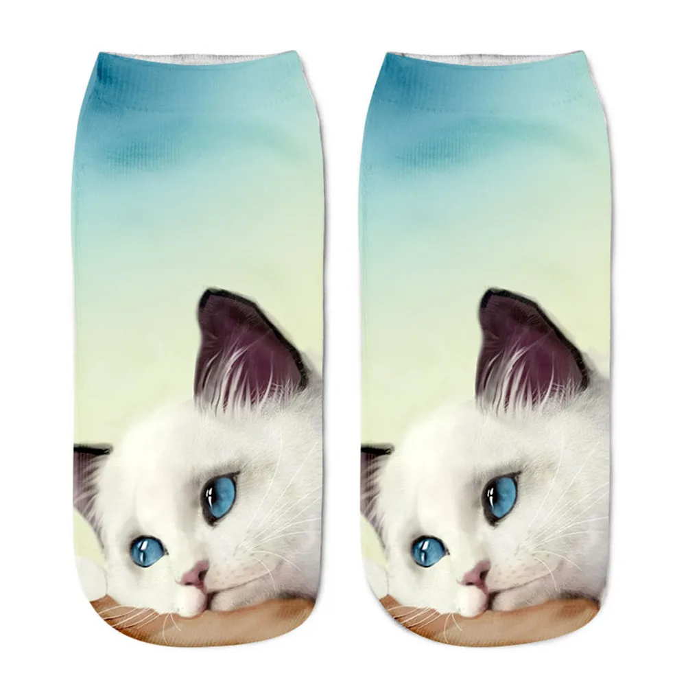 Jaycosin одежда мультфильм 3D кошка печати тонкие носки для женщин и девочек повседневные хлопковые всесезонные полосатые тапочки короткие носки
