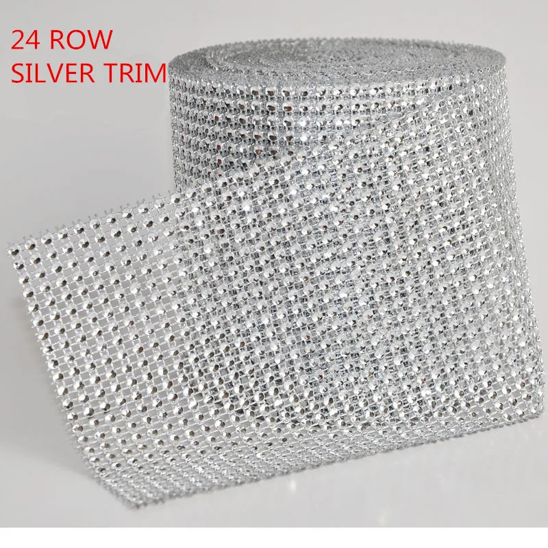 Silver plastic rhinestone mesh trimming sew on mesh trim 24 rows 4mm