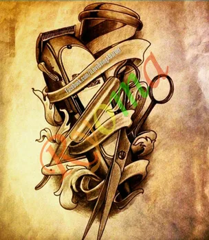 

Vintage Hairdresser Tattoos Kraft paper Interior Painting Restoring Wall Sticker Barber knife and scissors 42x30cm
