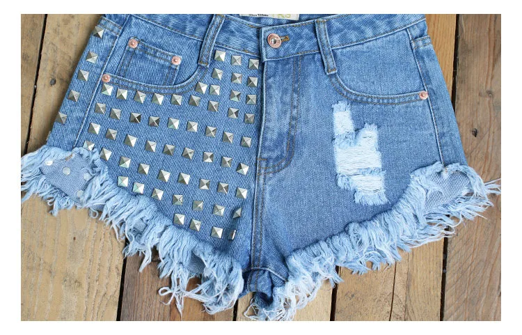 2017 European station Europe and the United States new rivets rivets irregular cat to be side cowboy high waist pants shorts hot pants (14)