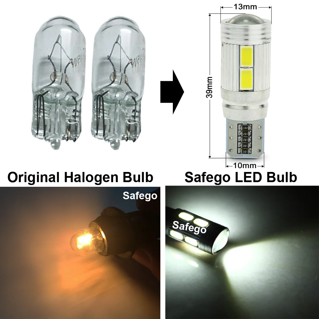 Автомобисветодиодный светодиодные лампы Safego T10 W5W Canbus 194 168 без ошибок 10 smd 5630
