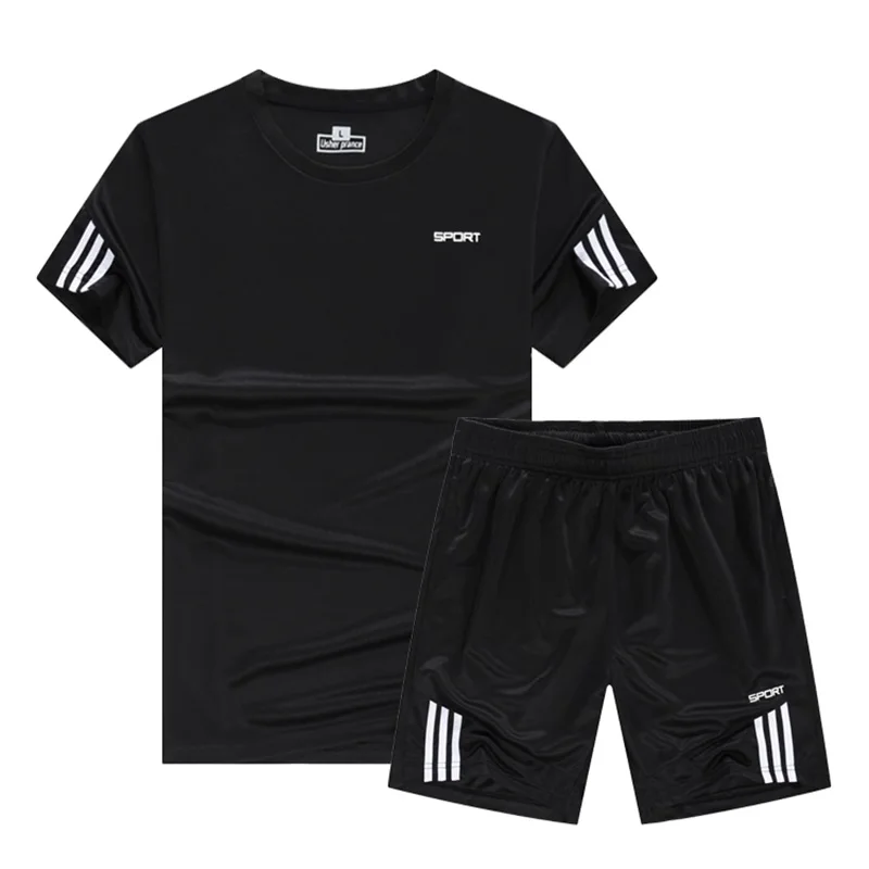 

2019 New Men's Quick Dry SportSuits Summer Sport Suit Men Gym Compression Running Set Outdoor Short Sleeve T-Shirts Shorts