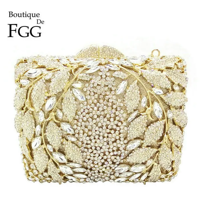 Boutique De FGG полый цветок Для женщин золото вечерняя сумка-клатч со стразами вечерний клатч в стиле minaudiere Свадебный вечерний коктейльный Алмаз сумочка и кошелек - Цвет: 1