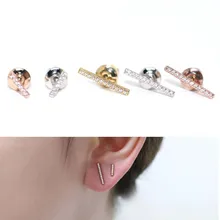 925 стерлингового серебра Завод Прямая Длинные Короткие cz брусок стержня Нежные Девушки двойное отверстие модные простые cz серьги