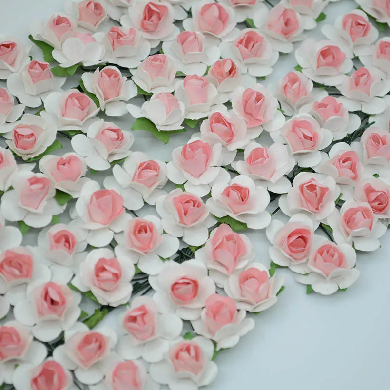 144 Peach 12 Ribbon Rose Craft Flowers Wedding Decor White Stem