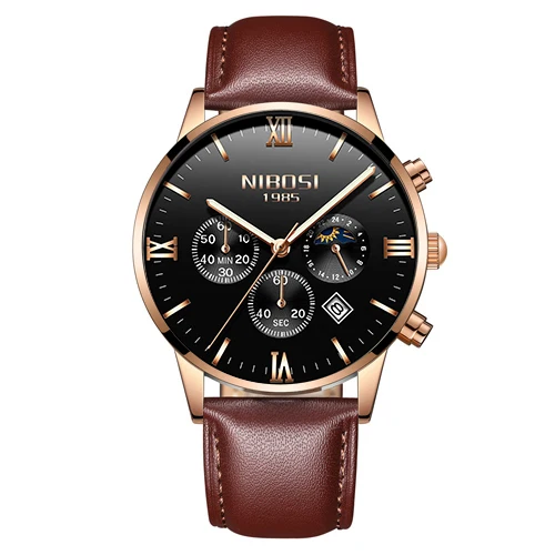 

NIBOSI Business Genuine Leather Watch Men Luxury Waterproof Chronograph Quartz Watch Date Calendar Man Clock Relogio Masculino