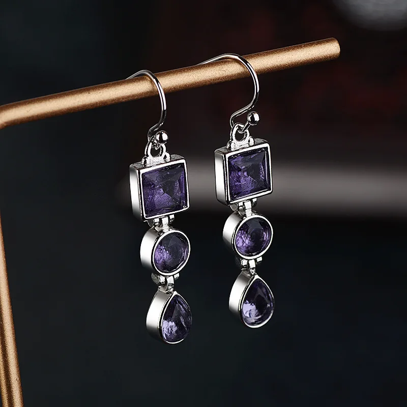 Bague Ringen, новинка, очаровательные серьги с лавандовым цирконием, европейские длинные серьги, ювелирные изделия, 925 серебряные серьги, женские подарки - Цвет камня: purple
