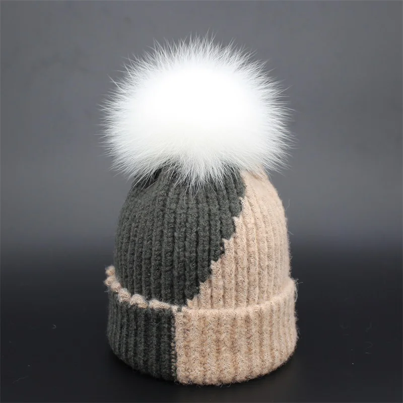 Новинка, настоящая белая меховая шапка для девочек, зимняя женская вязаная шапка skullies caps touca gorro bonnet