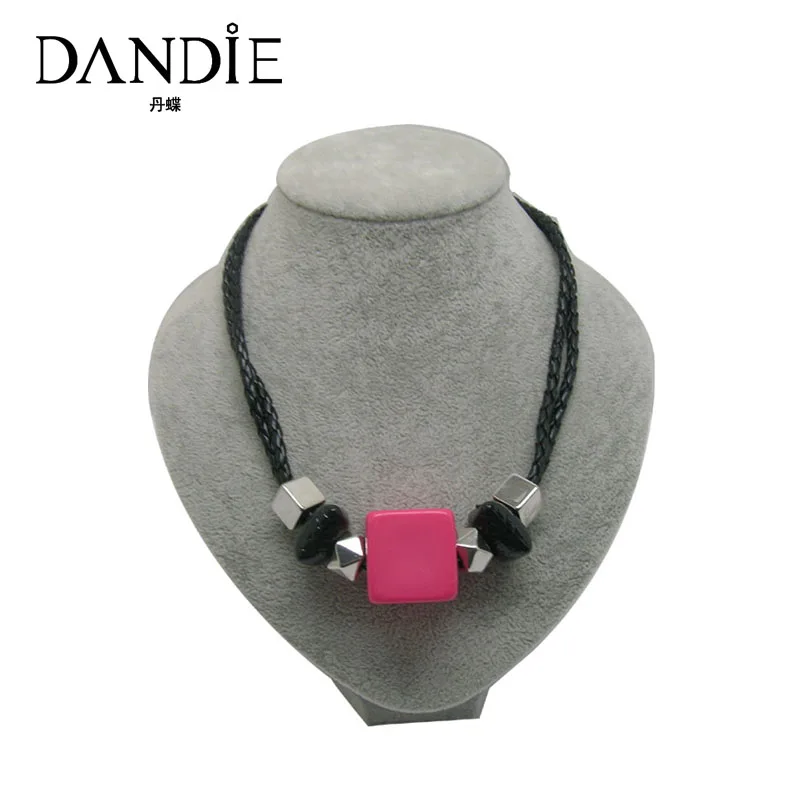 

Dandie Leather With Square Acrylic Bead Necklace, Trade Handmade Jewelry Necklace