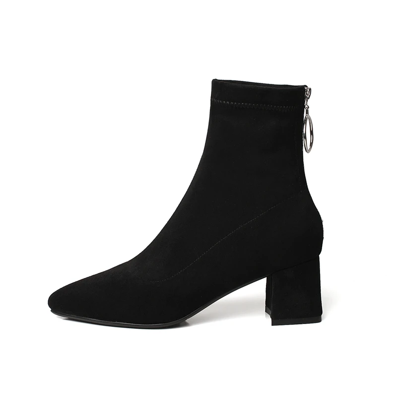 Bolso Gamuza Tacones Cr1561 Punta Alto Invierno Botas Cremallera Enmayer Mujeres Metal Tobillo Mujer Moda Tacón Gruesos Zapatos Vaca De Black brown d6SFq
