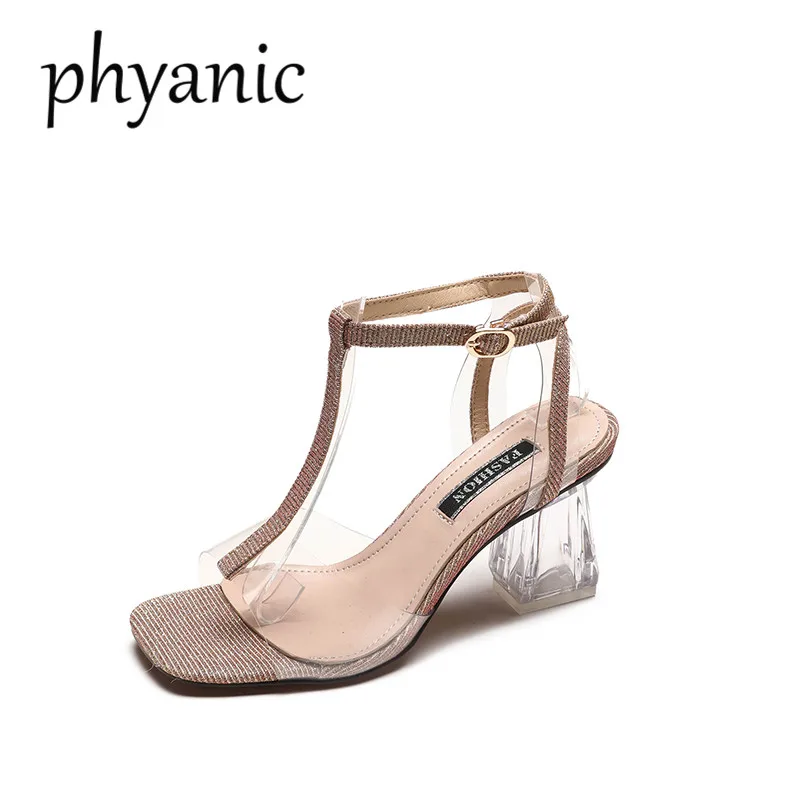 

Phyanic Women Summer Shoes Chaussure Femme Talon Sexy Transparent Gladiator Sandals Peep Toe Shoes Clear Thick Heels For Women