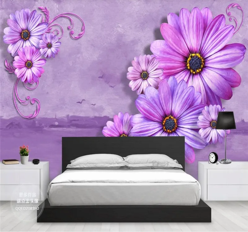 Custom wallpaper mural lavender elegant 3d stereo flower TV background wall decoration waterproof material Custom wallpaper mural lavender elegant 3d stereo flower TV background wall decoration waterproof material