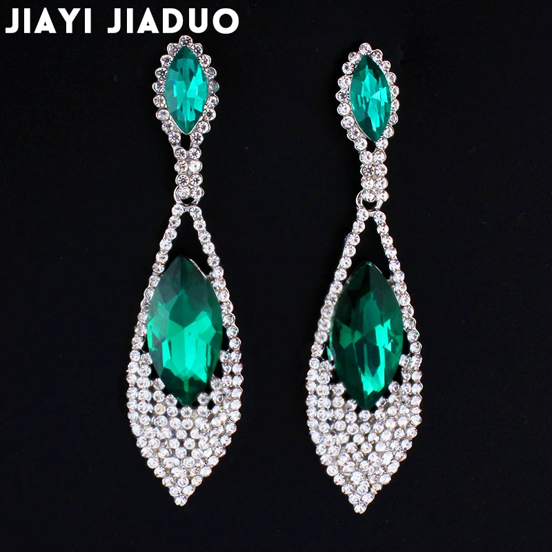 

Jiayijiaudo Crystal Wedding Long Earrings Women Silver Green Color Stylish Bridal Earrings Wedding Jewelry