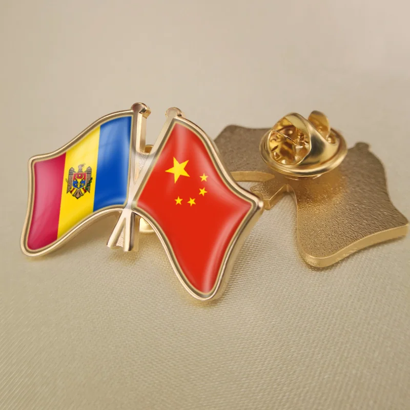 

China and Moldova Crossed Double Friendship Flags Lapel Pins