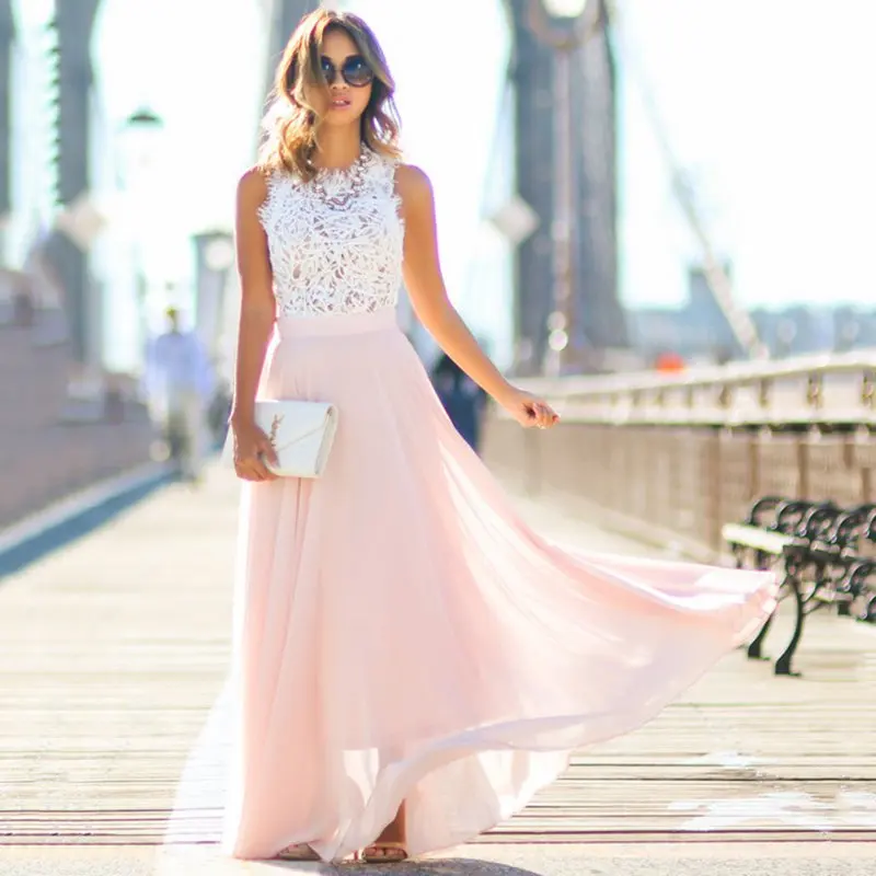 

New Arrival 2018 Sring Evening Party Hollow Out Beach Dress Womens Boho Sleeveless Maxi Dress Party dresses