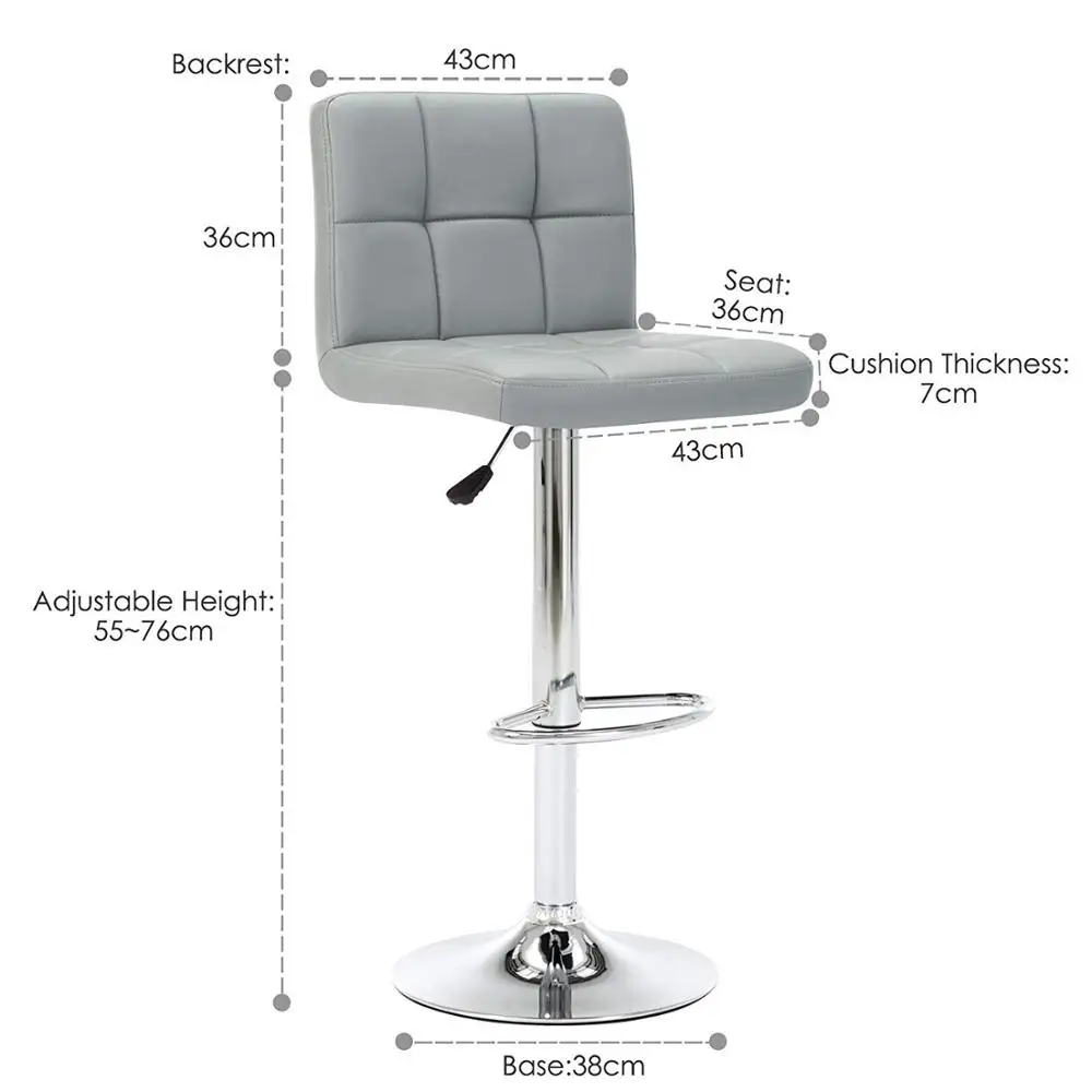 IntimaTe WM Heart Cuban Style Faux Leather Bar Stools Set of 2 Grey Contemporary Kitchen Breakfast Stool Chairs With Back A4