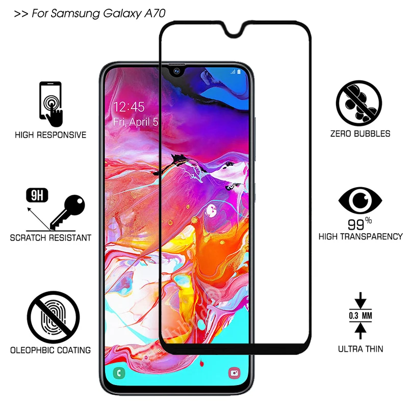 Для samsung Galaxy A70 A50 закаленное стекло Полное покрытие экрана протектор для Galaxy A 70 50 защитное стекло пленка защита экрана