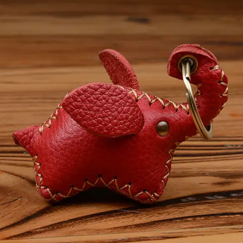 

On Sale Handmade Cute Genuine Real Leather 3d Lucky Elephant Keychain Animal Key Chain Car Key Ring Women Bag Pendant