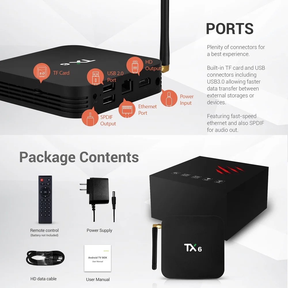  4GB RAM 64GB ROM TX6 Mini Smart TV Box Android 9.0 Allwinner H6 2GB 4K TX6 Media Player Set Top Box - 32960799537