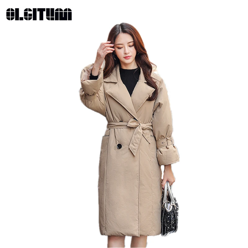 

New Fashion Autumn Winter OL Women Thicken Trench-like Outwear Lantern Sleeve Temperament Elegant 2018 S-L Long Slim Cotton Coat
