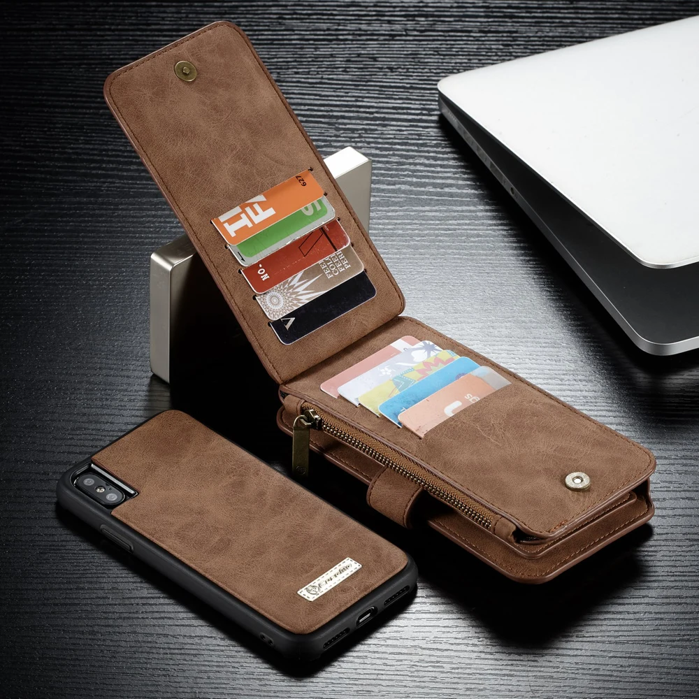 

For iPhone XS X 10 Case Coque Luxury PU Leather Zipper Wallet Card Magnetic TPU Back Cover for iPhone 7 8 6 6S Plus 8Plus Case