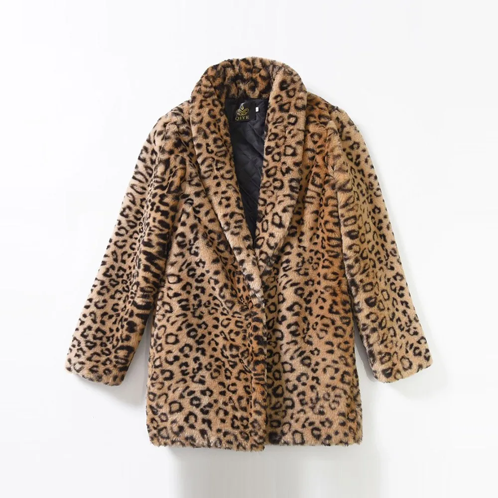 2019 Winter Leopard Coat Women Warm Boho Korean Style Office Ladies Casual Plus Size Jacket Coats Female Fashion Sexy Overcoats