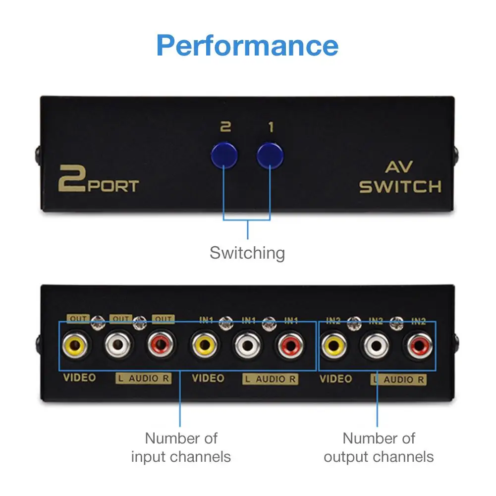 Портативный интеллектуальный коммутатор AV 2 на 1 канал RCA аудио видео